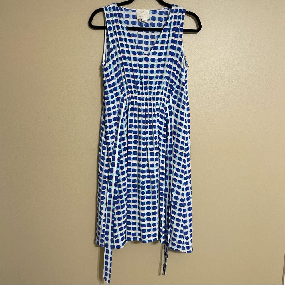 Kate Spade‎ New York Blue Island Stamp tie waist sleeveless Dress size small